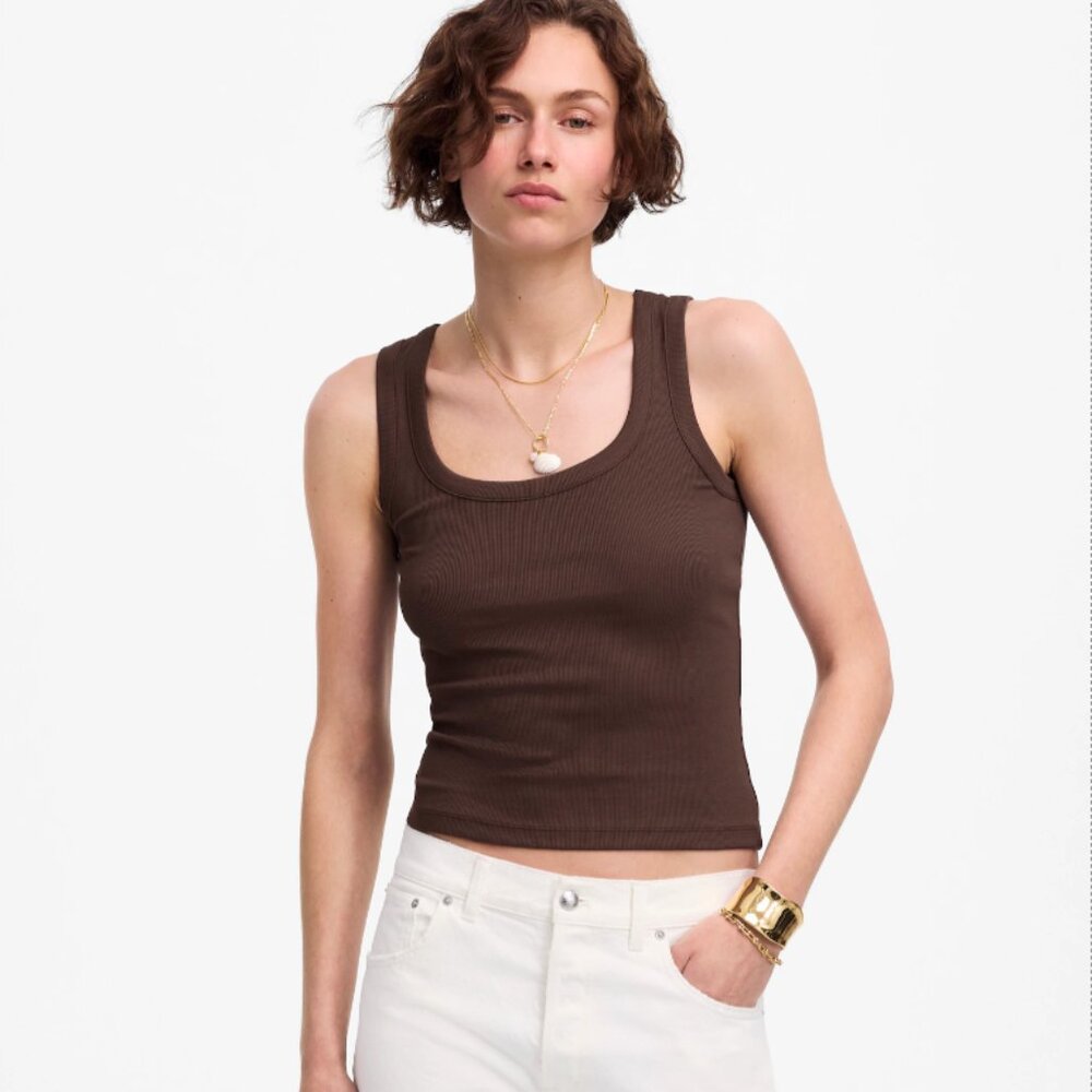 Madewell (Re)generative Cotton Ribbed Scoopneck Tank XS Brown/Roasted Chicory